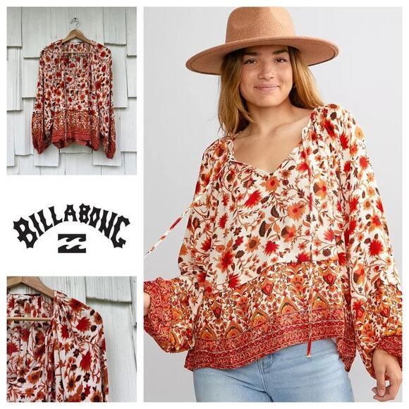 Billabong Women's Long Sleeve‎ Peace and Love Blouse, Size M - Picture 1 of 8